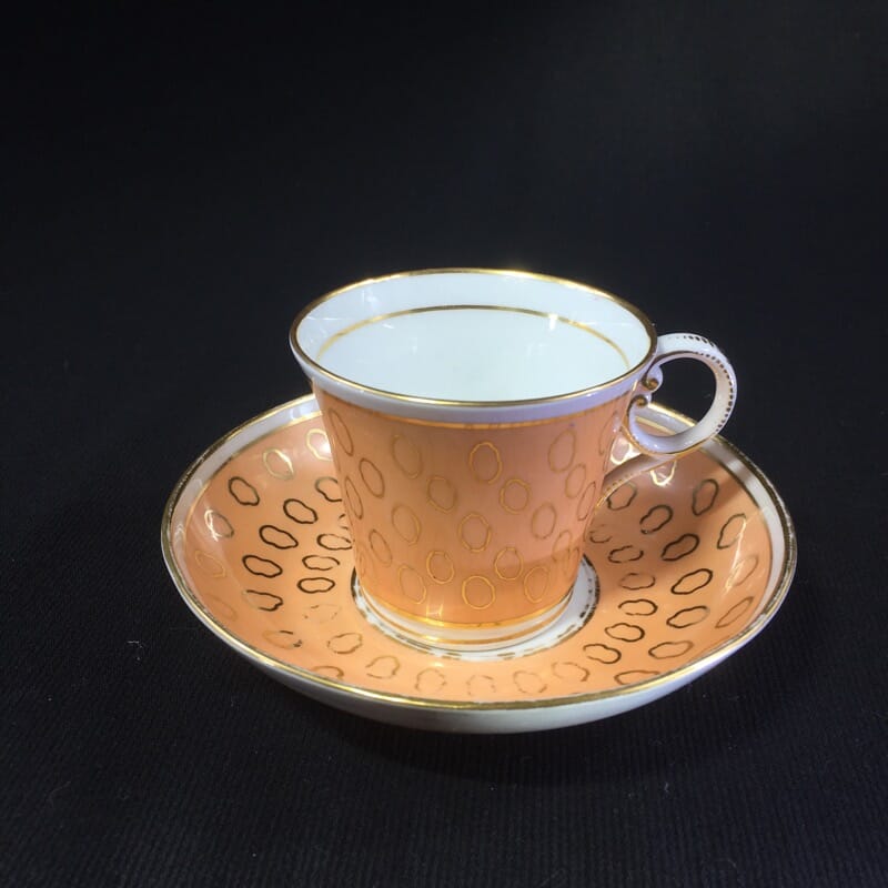 Chamberlains cup & saucer, fawn & gold pattern, C. 1815 -0