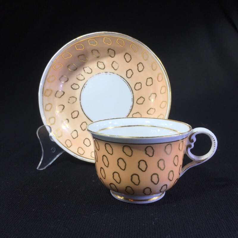 Chamberlains cup & saucer, fawn & gold dec, C. 1815 -0