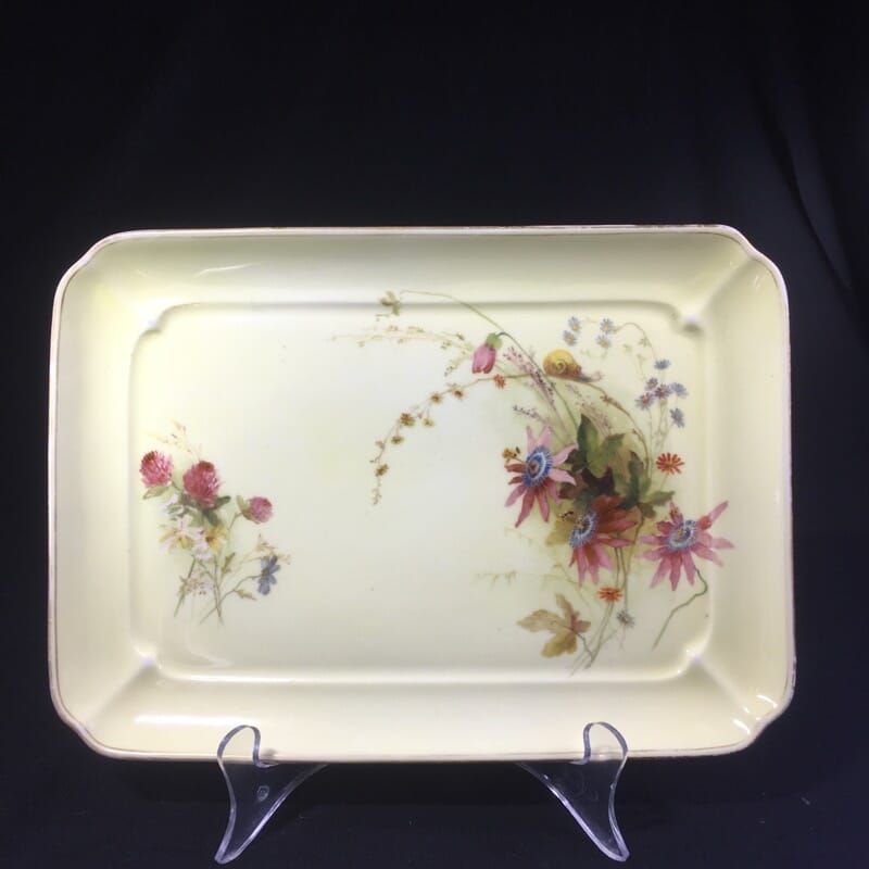 Royal Worcester oblong dish, painted with flowers & a snail, 1913-0