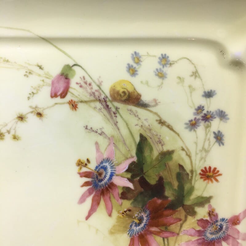 Royal Worcester oblong dish, painted with flowers & a snail, 1913-25325