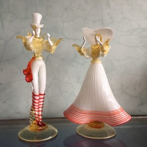 Pair of large Murano Glass figures in white, mid 20th century