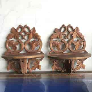 Pair of Victorian carved wood corner brackets, c. 1880-0