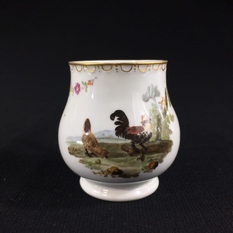 Furstenberg custard cup painted with chickens, c. 1765-0