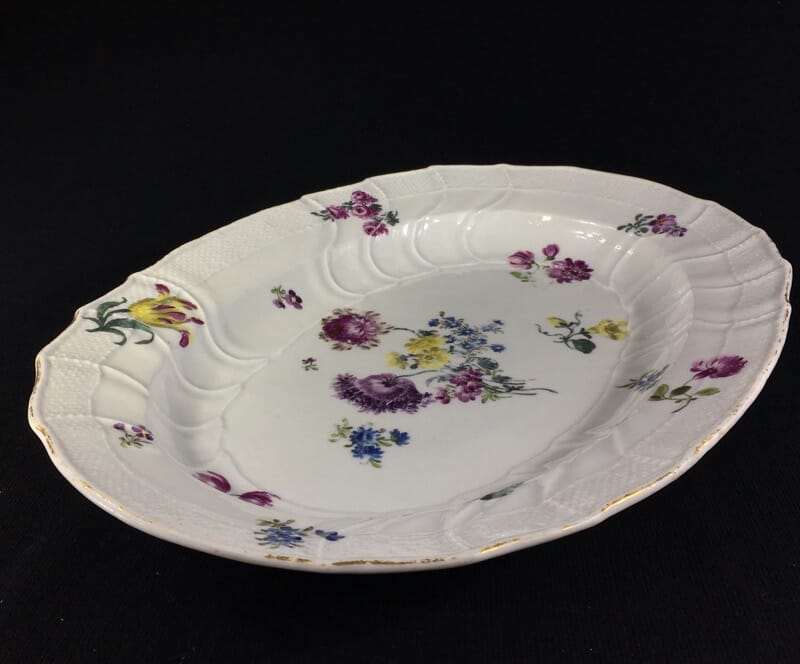 Meissen oval serving plate, New Ozier moulded & flowers, c. 1760 -0