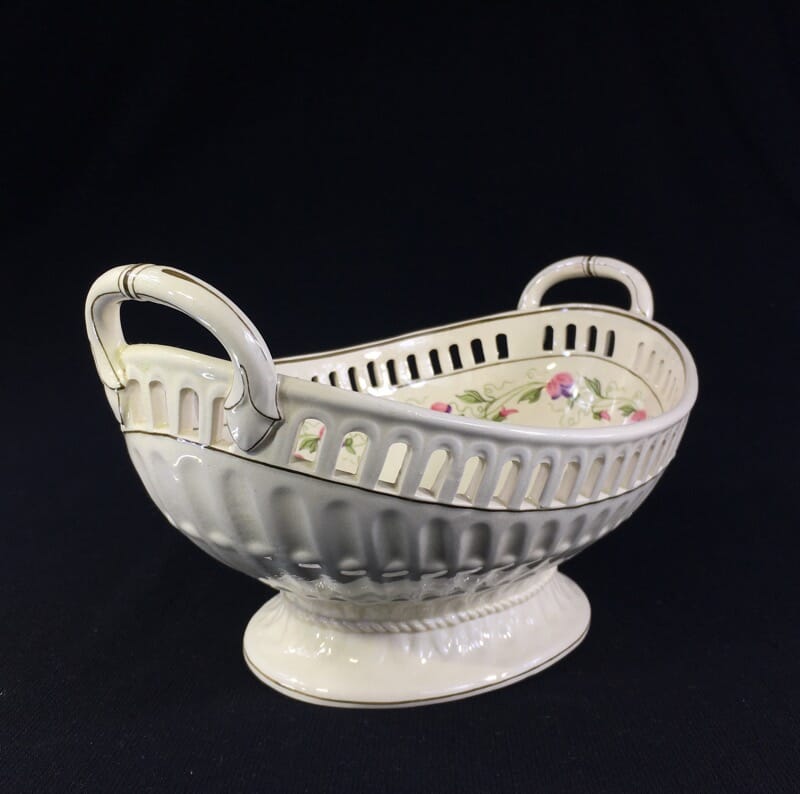 Wedgwood Creamware pierced basket comport, flower border, c.1880-0