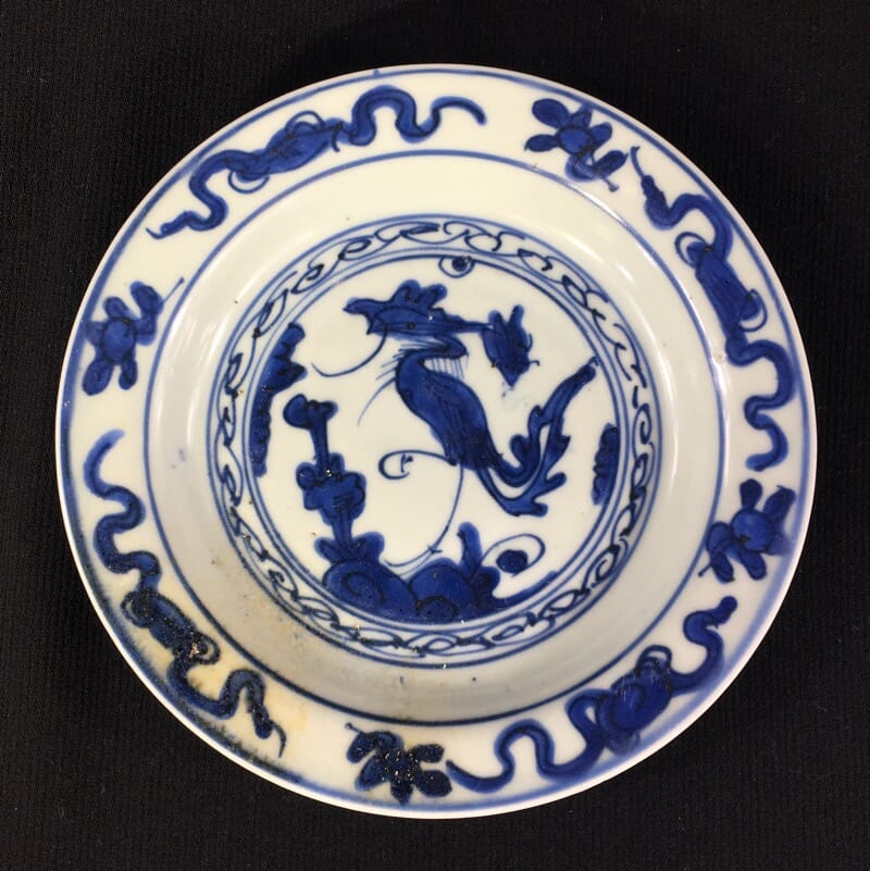 Ming porcelain blue & white 'Pheonix' dish, late 17th century-0