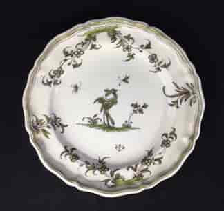 French Faience plate, Chinoiserie bird, Moustiers, c.1750-0