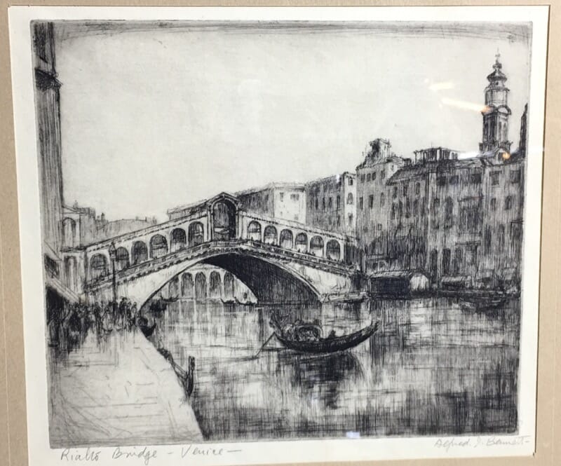 Alfred Bennet (1861-1916) - Rialto Bridge, Venice - drypoint etching-0