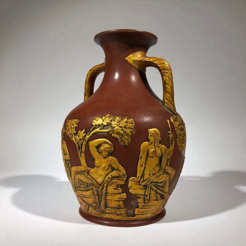 Redware 'Portland Vase' with gilt lacquer finish, Schiller, c.1860-0
