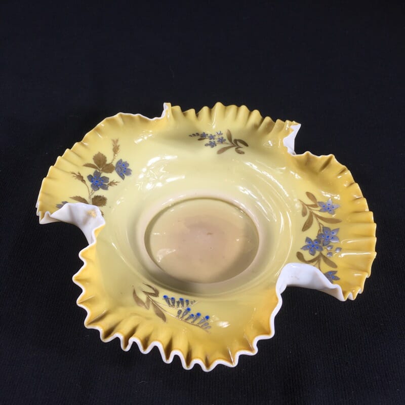 Unusual Victorian glass frill dish with gold & platinum dec, c.1890-0