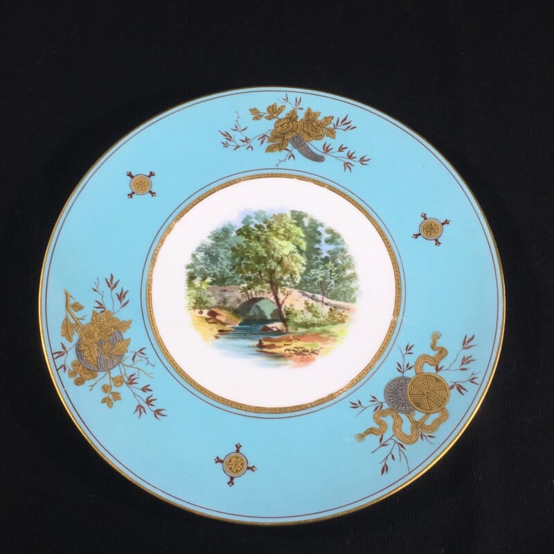 Wedgwood bone china plate, country bridge scene, c.1870 -0