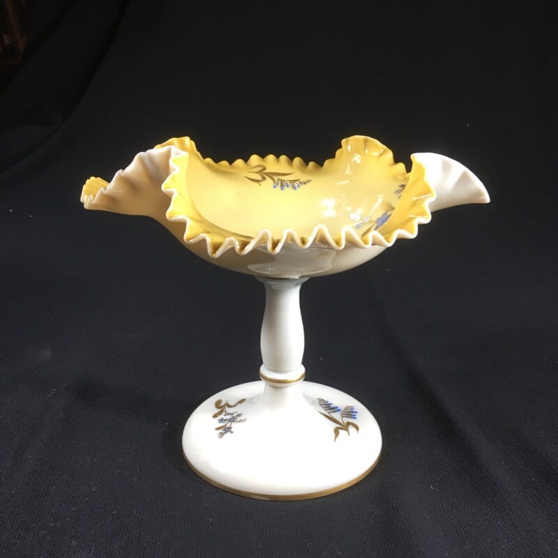 Unusual Victorian glass frill comport with gold & platinum dec, c. 1890-0