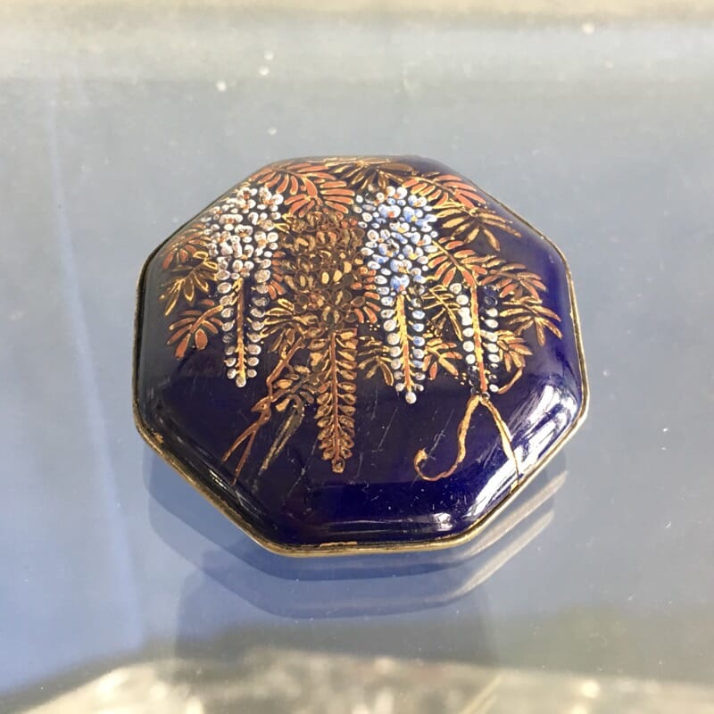 Satsuma octagonal brooch with wisteria, c. 1900-0