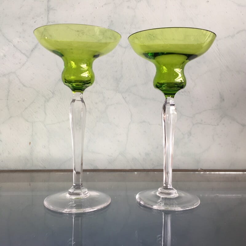 Pair of green Val Saint Lambert candlesticks, 20th century-0