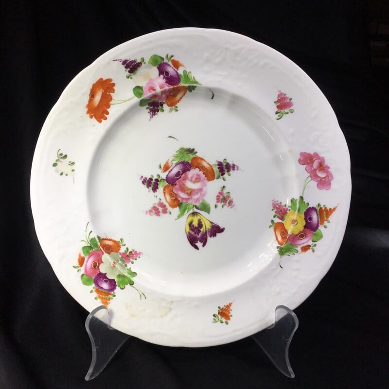 Coalport plate, flower moulding & brightly painted, c. 1840-0