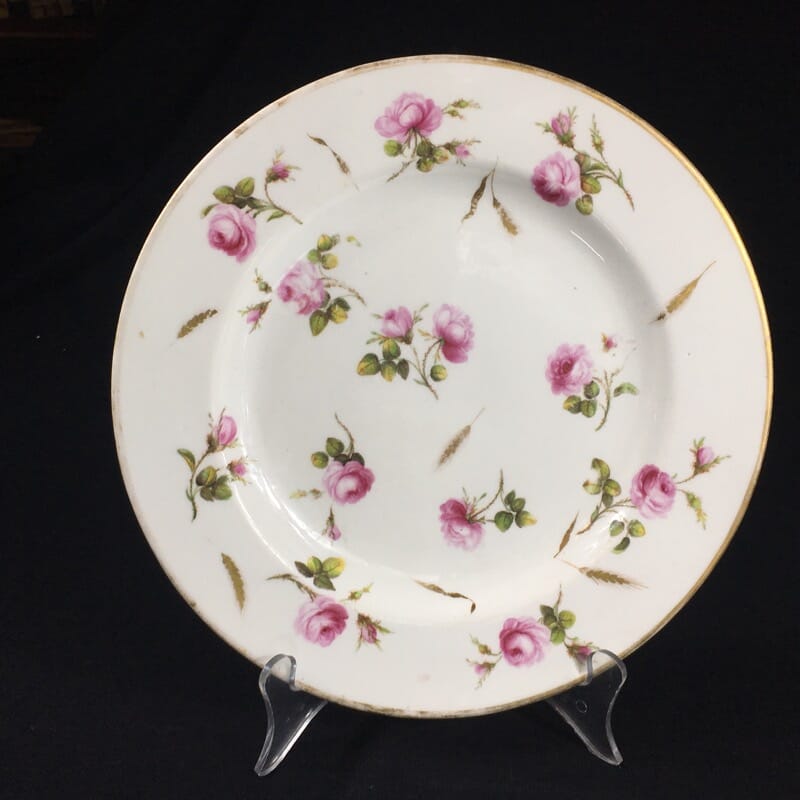 Derby plate with scattered roses & gilt wheat heads, c. 1800-0