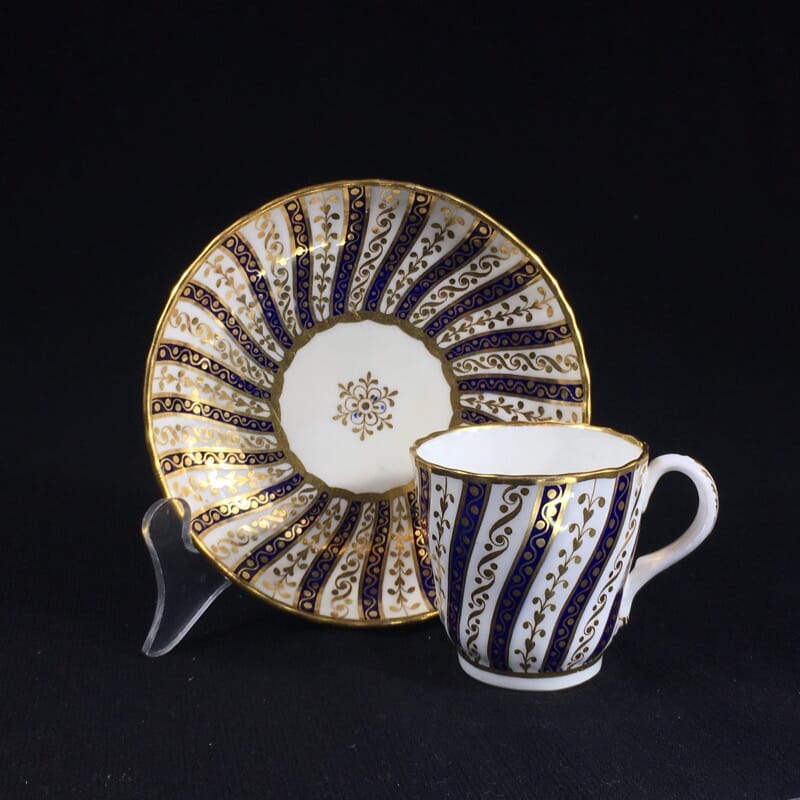 Minton coffee cup & saucer, rich gilt & blue spiral pattern, 1867-0
