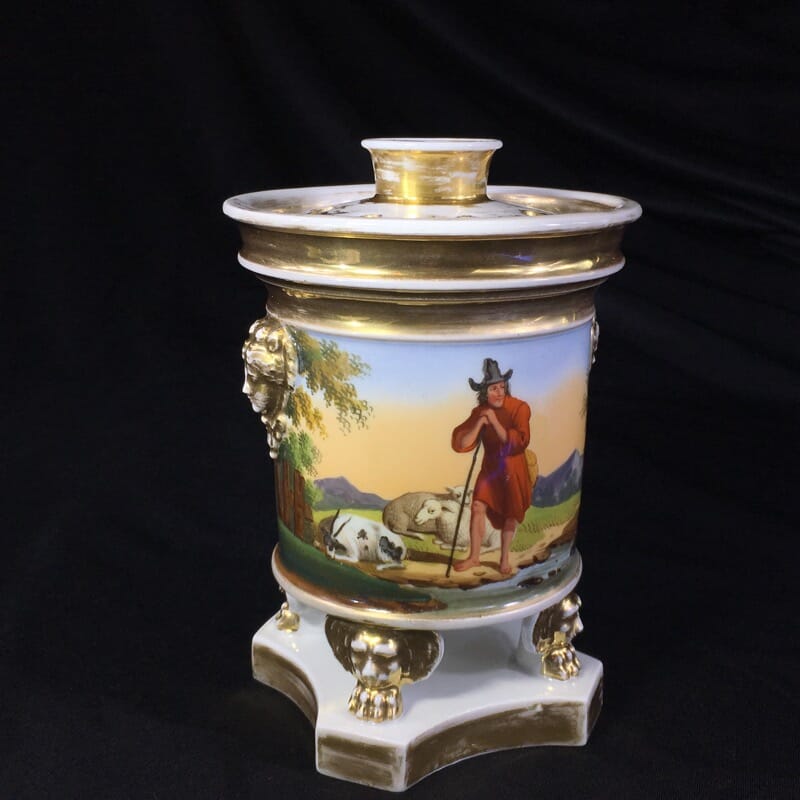 French potpourri with bucolic scene, mask handles, c. 1860 -0