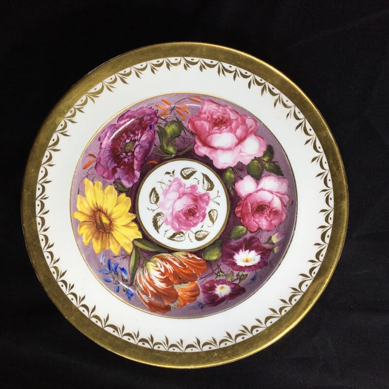 Davenport hybrid hardpaste plate, superb flowers pat. 132, c.1810 -0