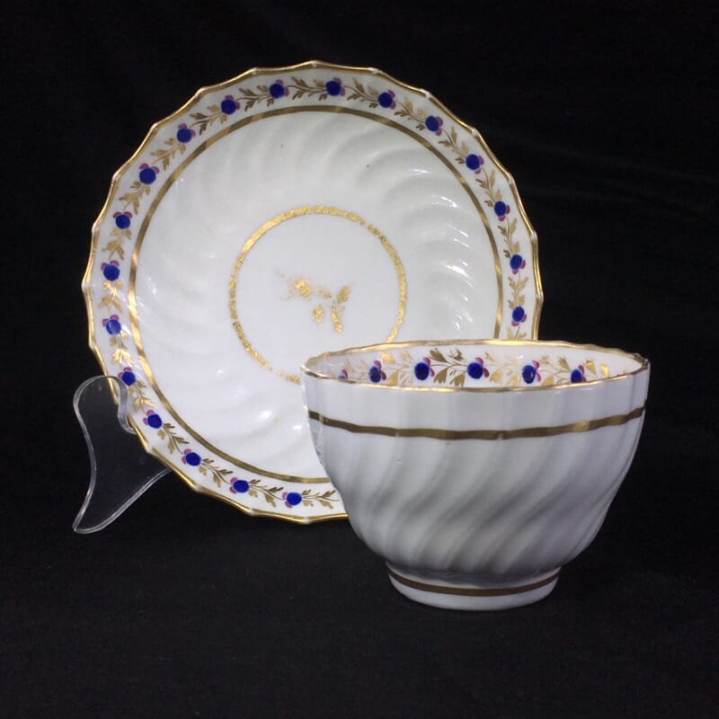 Flight Worcester spiral fluted teabowl & saucer, c.1785 -0