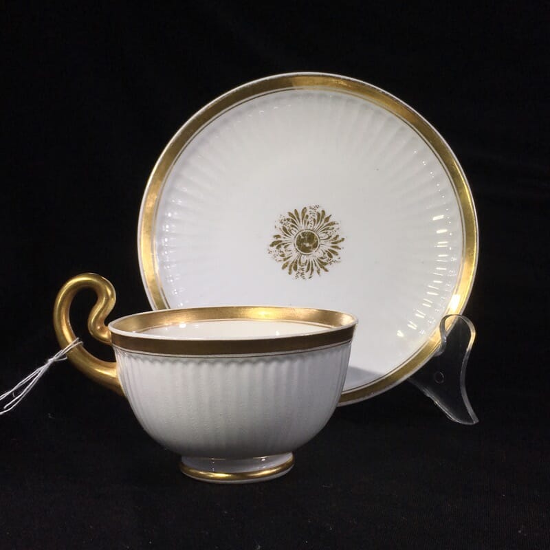 Swansea cup & saucer, French Flute with gilt, c. 1820 -0