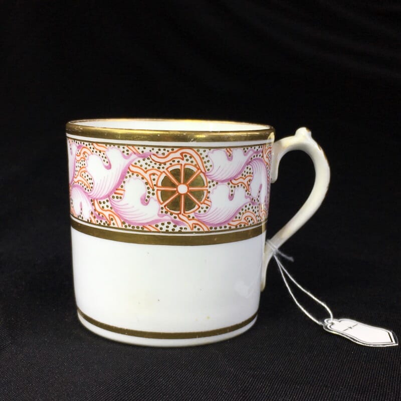 Miles Mason porcelain coffee can, pattern #424, gold rosette & pink leaves, c.1805-0