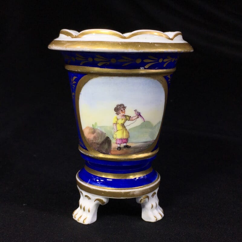 English porcelain spill vase, girl with parrot, circa 1830 -0