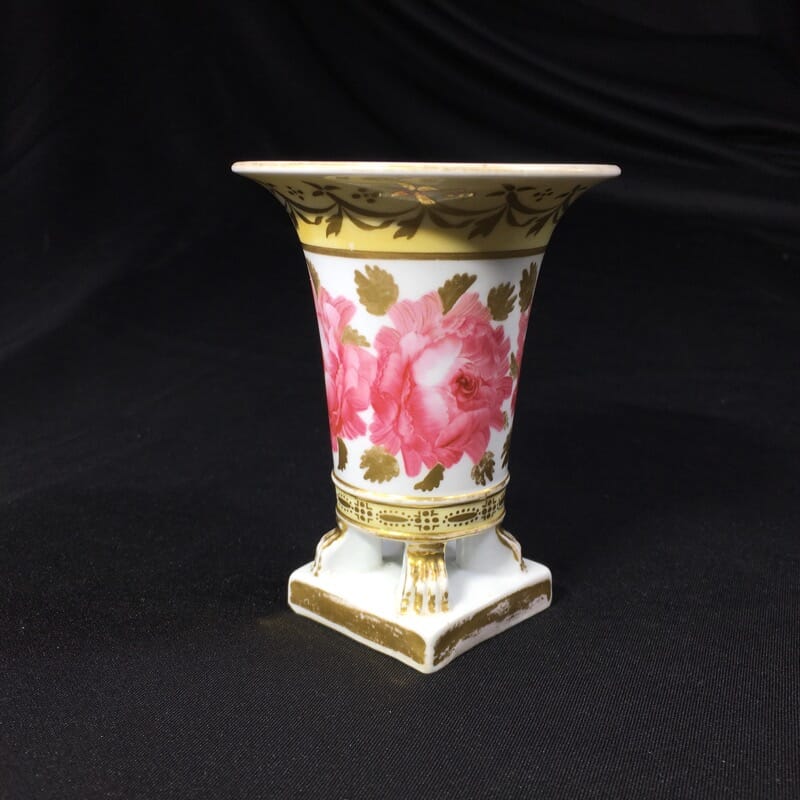 English porcelain spill vase, roses, attributed to Davenport c.1815-0