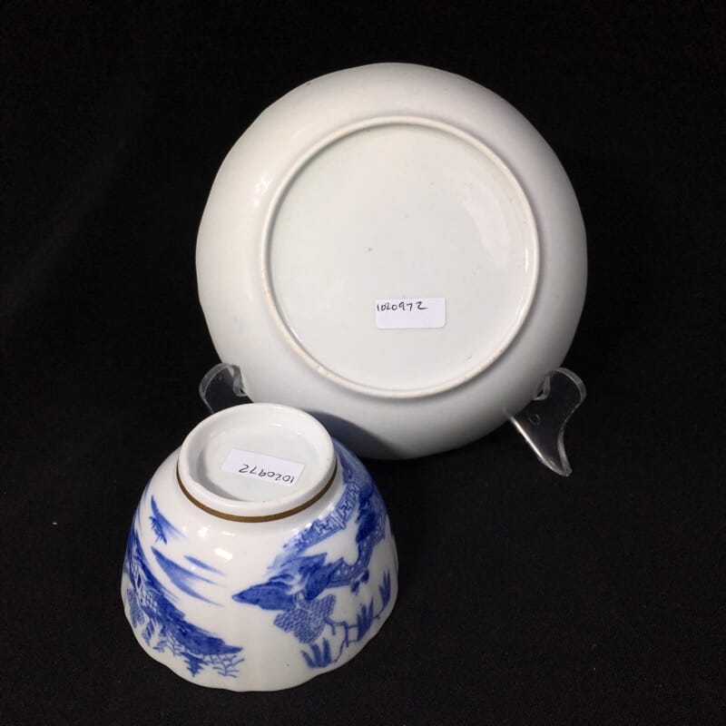 Miles Mason porcelain teabowl & saucer, printed 'pagoda' pattern, c. 1810 -27291