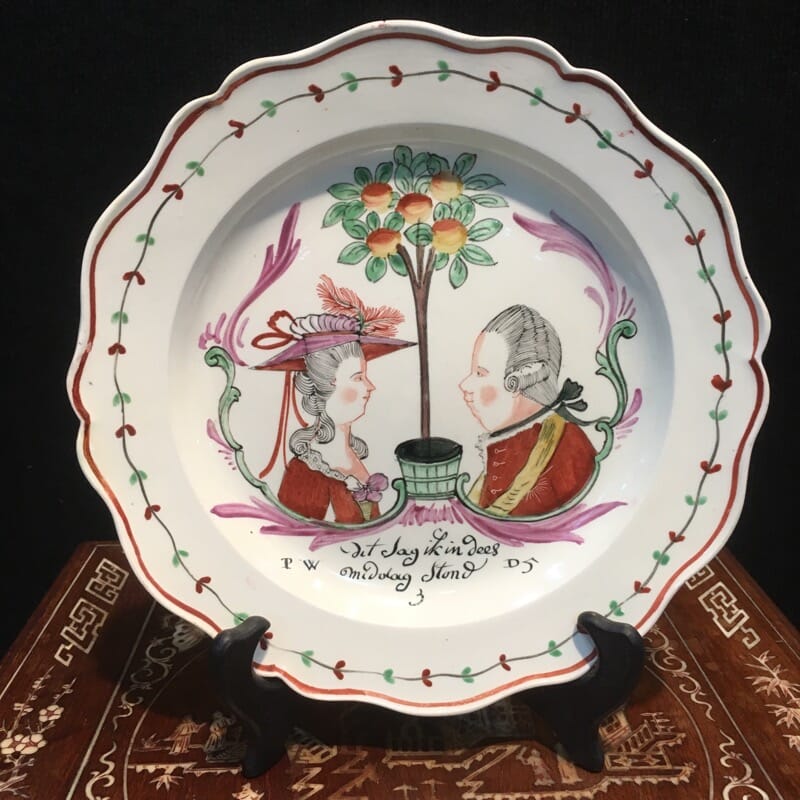 Creamware plate with Dutch portrait of William of Orange & Frederica, c. 1785-0