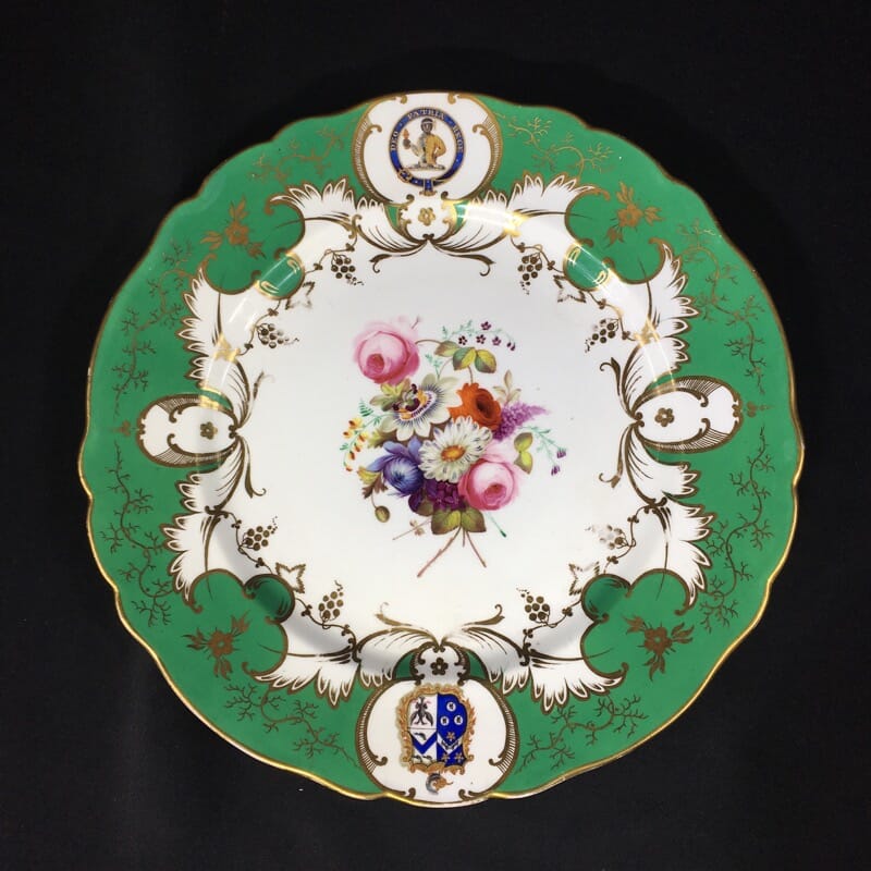 Coalport bone china plate with Coopers armorial, flowers, c. 1840 -0