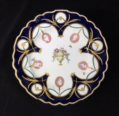 Gold Anchor Chelsea plate with profiles, mazarine blue & rich gilding, c. 1765-0