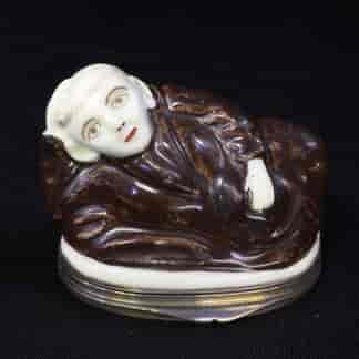 Saint Cloud snuff box, reclining monk, c. 1750 -0