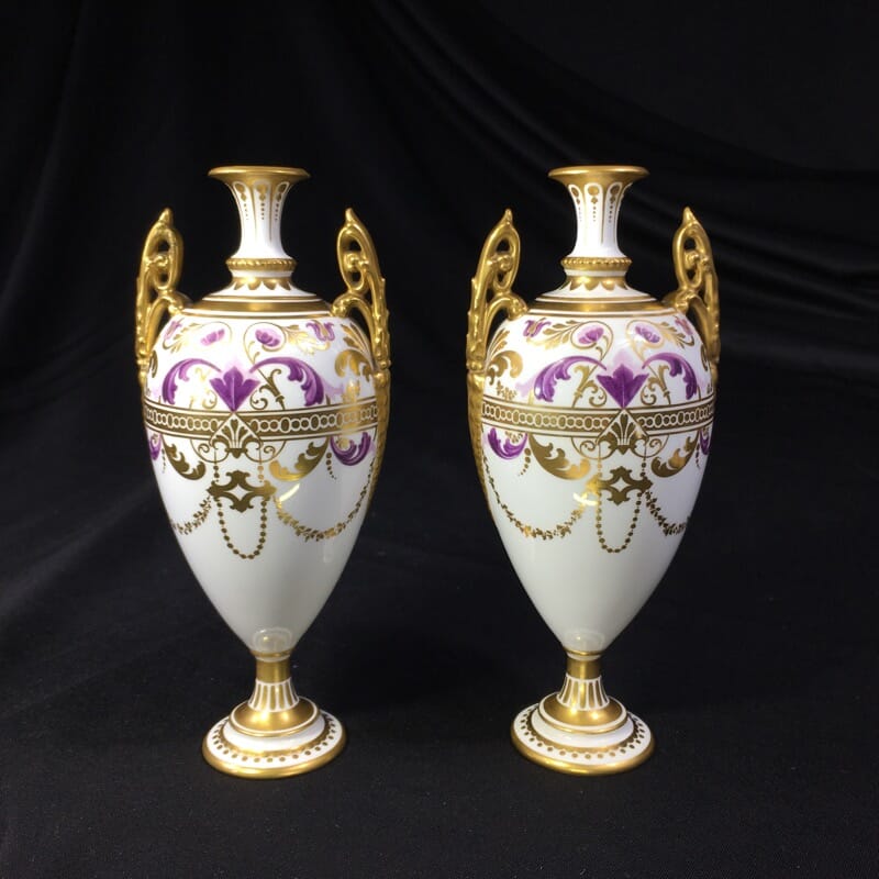 Pair Royal Crown vases, richly gilt, c. 1890 -0