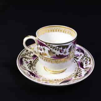 Derby cup & saucer, Purple & gilt scroll pattern no.52, c.1825-0