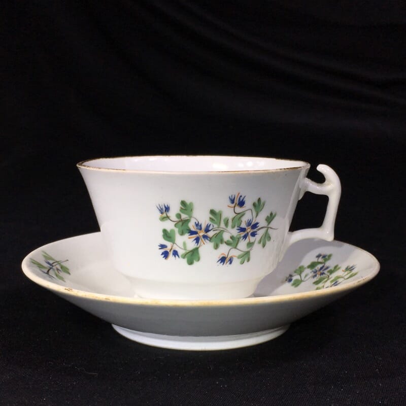 English porcelain cup & saucer, London shape with cornflower dec., c. 1820-0