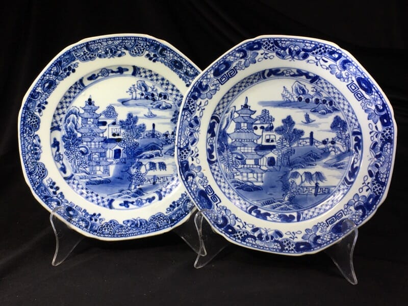 Pair of Chinese Export plates, island scenes, c. 1790 -0