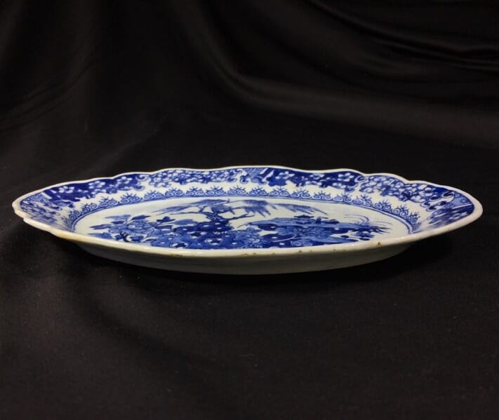 Chinese Export oval serving dish, scholars desk & willow, c. 1760-27829
