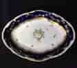 Gold Anchor Chelsea dish, mazarine blue with flowers & urn, c.1765-0