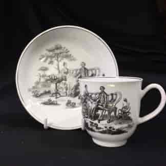 Worcester cup & saucer, Hancock 'Tea Party' print in black, c. 1770 -0
