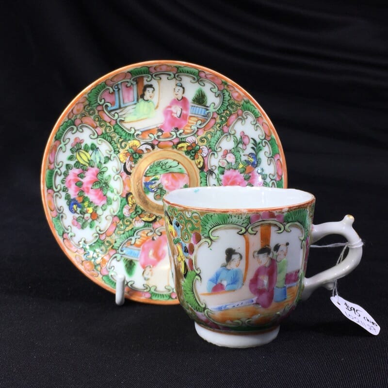 Cantonese (Chinese) 'Rose Medallion' cup & saucer, c.1880-0