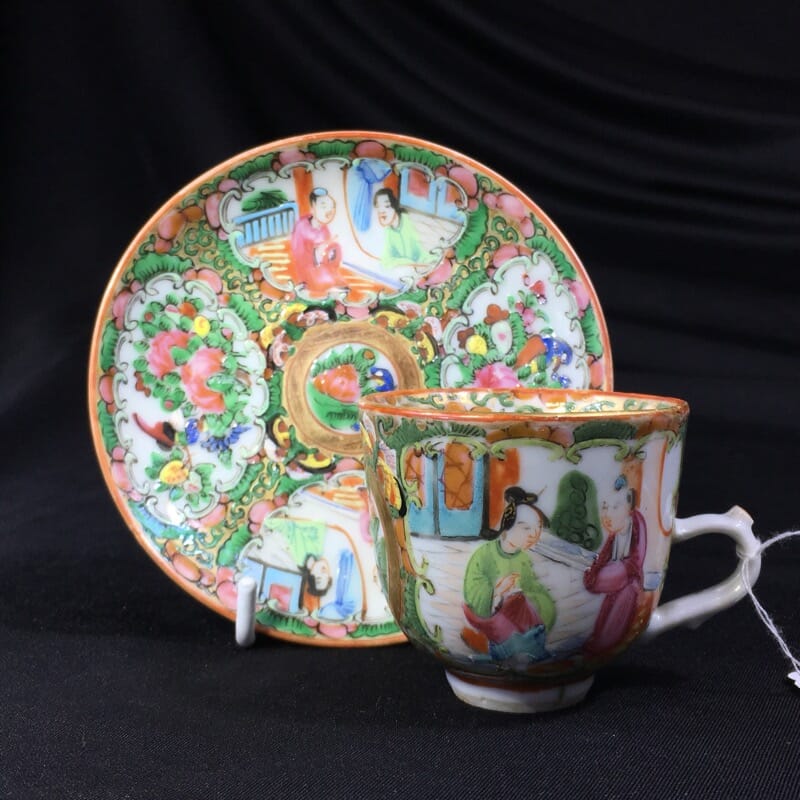 Cantonese (Chinese) 'Rose Medallion' cup & saucer, c. 1870-0