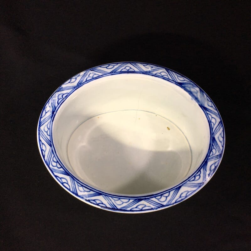 Pearlware potted meat pan, Worcester style flowers, c. 1770 -28176