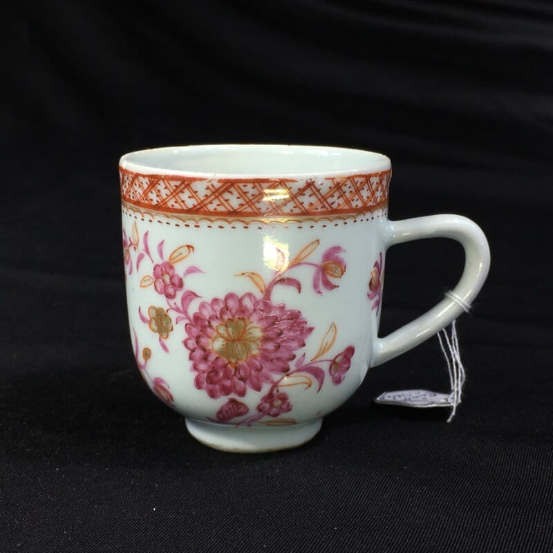 Chinese Export coffee cup, pink & gold flowers, c. 1760 -0