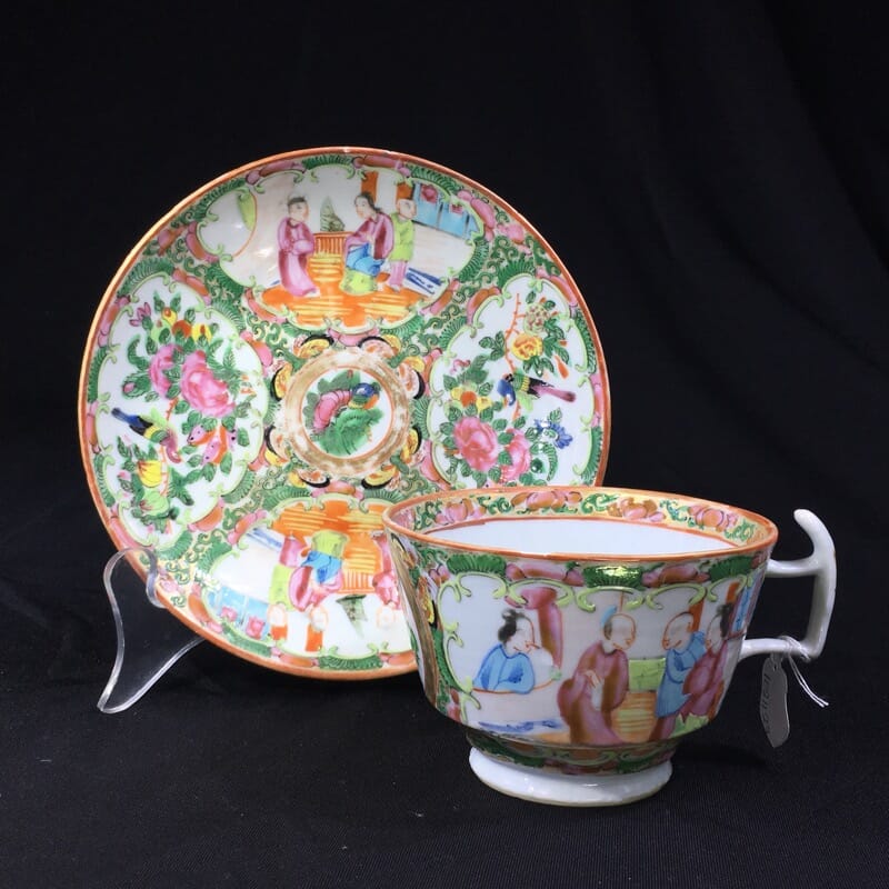 Cantonese (Chinese) Rose Medallion cup & saucer, London shape c.1860-28318