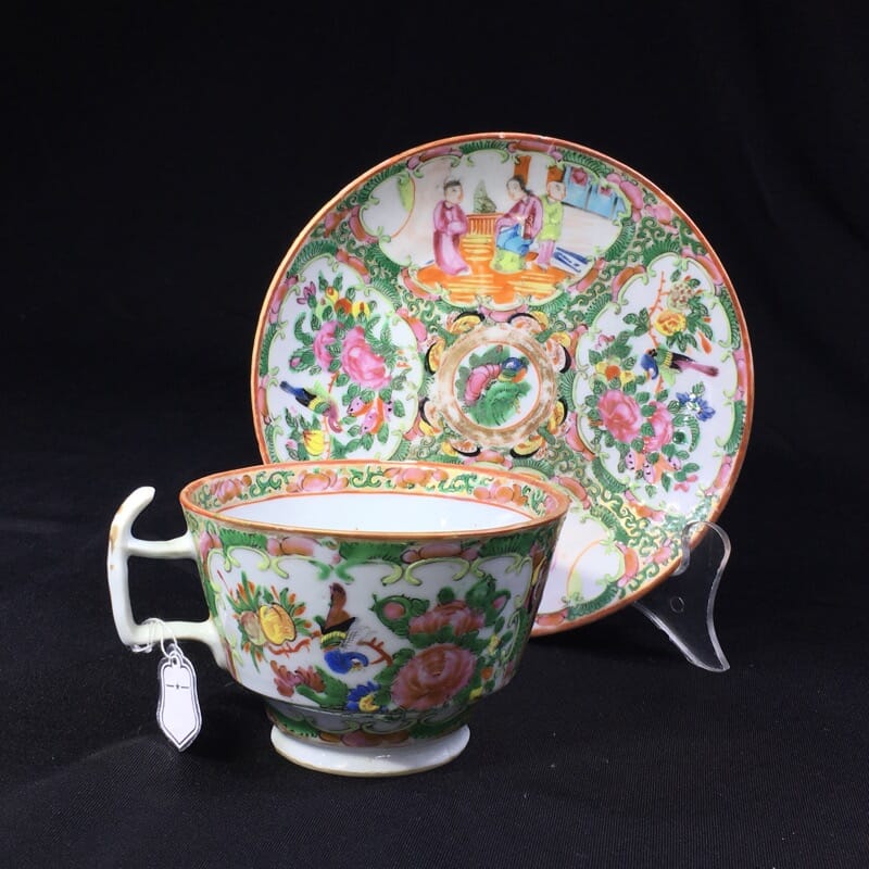 Cantonese (Chinese) Rose Medallion cup & saucer, London shape c.1860-0