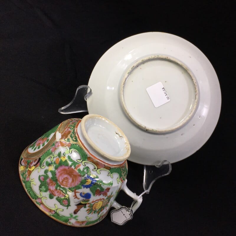 Cantonese (Chinese) Rose Medallion cup & saucer, London shape c.1860-28316
