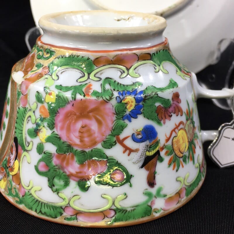 Cantonese (Chinese) Rose Medallion cup & saucer, London shape c.1860-28320