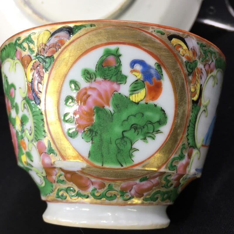 Cantonese (Chinese) Rose Medallion cup & saucer, London shape c.1860-28321