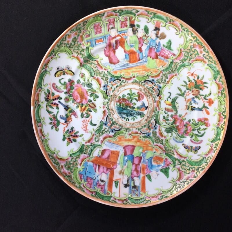 Canotonese (Chinese) 'Rose Medallion' plate, figures & flowers, c.1870 -0